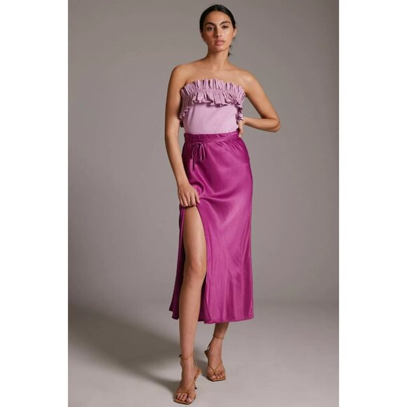 Maeve Anthropologie Poplin Ruffle Blouse Tube Top Ribbed Strapless S NWD 260886 - Picture 2 of 10